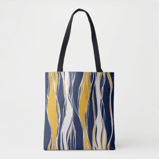 Elegant, modern, lijnen in marineblauw en geel tote bag (Voorkant)