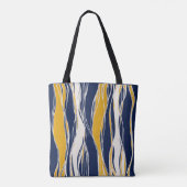 Elegant, modern, lijnen in marineblauw en geel tote bag (Achterkant)