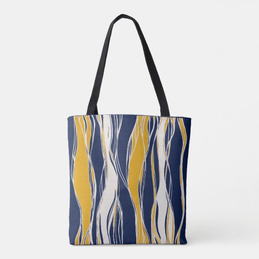 Elegant, modern, lijnen in marineblauw en geel tote bag (Achterkant)