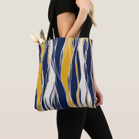 Elegant, modern, lijnen in marineblauw en geel tote bag (Dichtbij)
