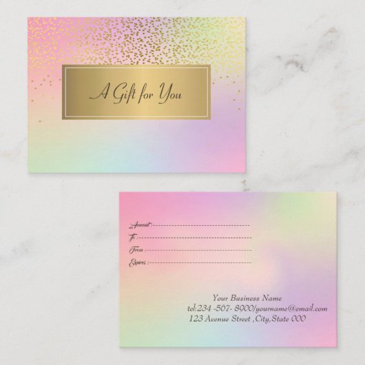 Elegant modern Lijst, Gold Confetti Holographic Kortingskaartje (Voorkant / Achterkant)