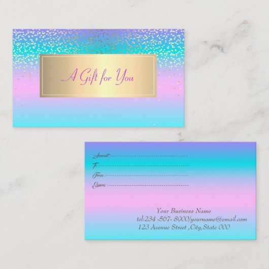 Elegant modern Lijst, Gold Confetti Holographic Kortingskaartje (Voorkant / Achterkant)