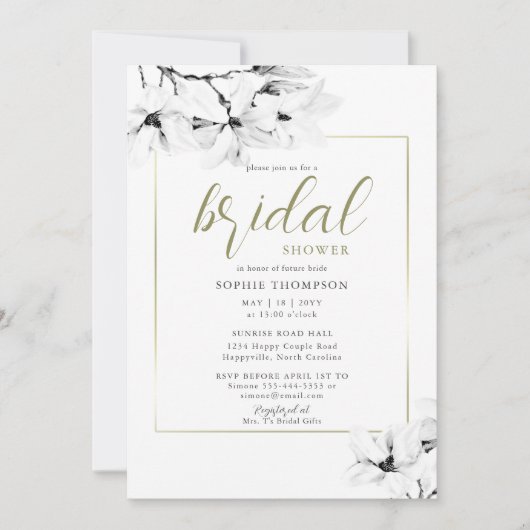 Elegant modern Lijst Magnolia Floral Vrijgezellenf Kaart (Voorkant)