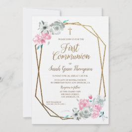 Elegant modern Lijst Waterverf Eerste Communie Kaart