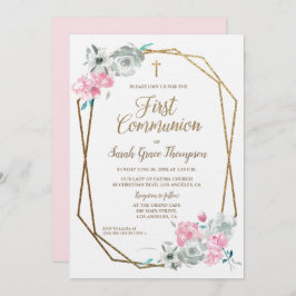 Elegant modern Lijst Waterverf Eerste Communie Kaart