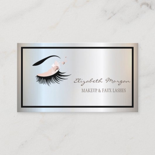Elegant modern Lijst, zilver, Makeup, Faux Lashes Visitekaartje (Voorkant)
