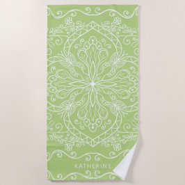 Elegant Modern Lime Green Custom Name Mandala Strandlaken