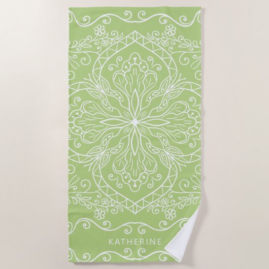 Elegant Modern Lime Green Custom Name Mandala Strandlaken (Voorkant)