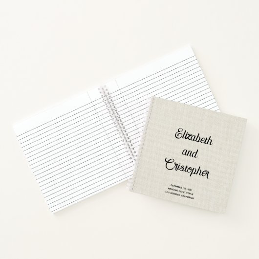 Elegant modern linen Script Wedding Guest Book Notitieboek (Binnen)