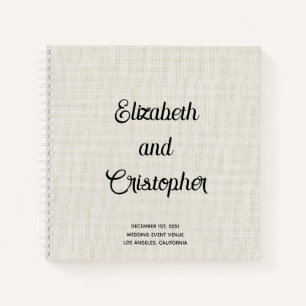 Elegant modern linen Script Wedding Guest Book Notitieboek