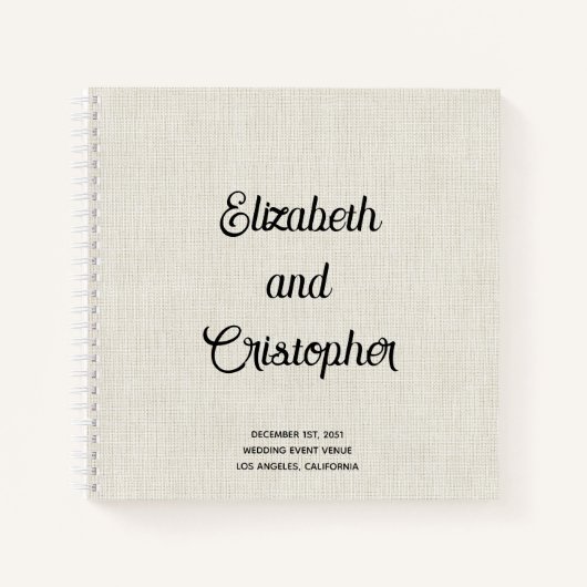 Elegant modern linen Script Wedding Guest Book Notitieboek (Voorkant)