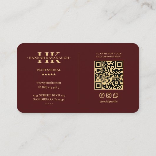 Elegant Modern Logo H Monogram Donkerrood Maroon Visitekaartje (Achterkant)