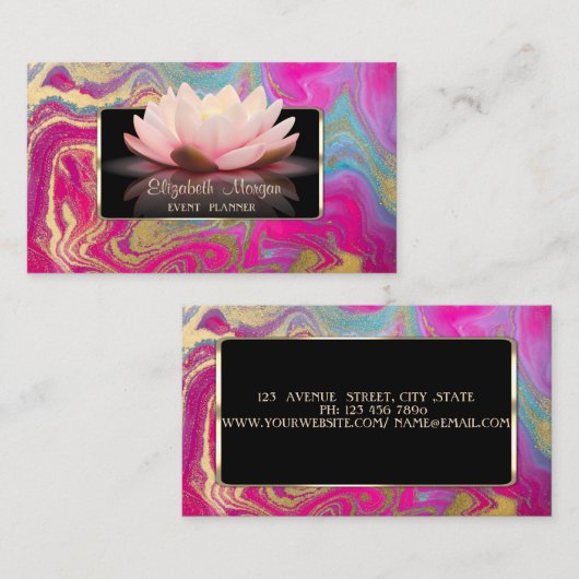 Elegant Modern, Lotus Glitter Colorful Marble Visitekaartje (Voorkant / Achterkant)