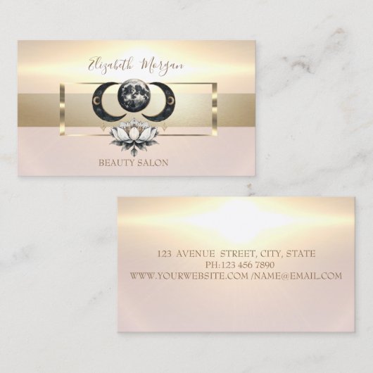 Elegant Modern Lotus Moon Goud Lijst Visitekaartje (Voorkant / Achterkant)