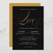 Elegant Modern Love Black Gold Wedding Invitation Kaart (Voorkant / Achterkant)