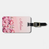 Elegant Modern Lovelyn Pink Pioen Bloemen Bagagelabel (Voorkant horizontaal)