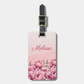 Elegant Modern Lovelyn Pink Pioen Bloemen Bagagelabel (Voorkant verticaal)