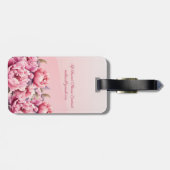Elegant Modern Lovelyn Pink Pioen Bloemen Bagagelabel (Achterkant horizontaal)