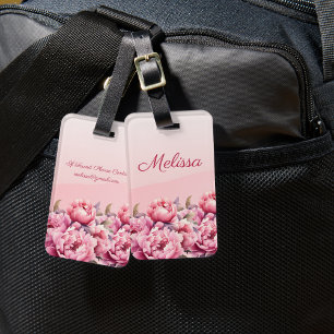 Elegant Modern Lovelyn Pink Pioen Bloemen Bagagelabel