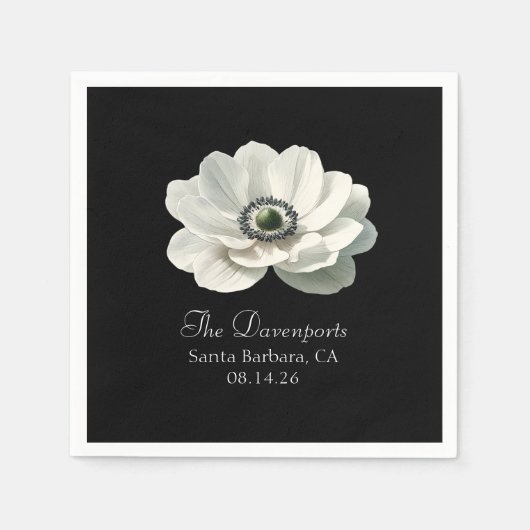 Elegant Modern Luxe Bloemen Bruiloft Zwart & Wit Servet (Voorkant)