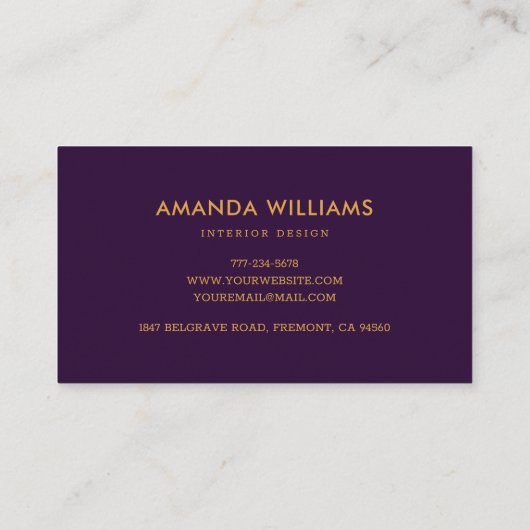 Elegant Modern Luxe Paarse en Faux Gold Foil Visitekaartje (Achterkant)