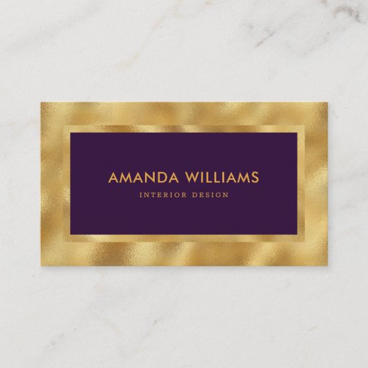 Elegant Modern Luxe Paarse en Faux Gold Foil Visitekaartje (Voorkant)