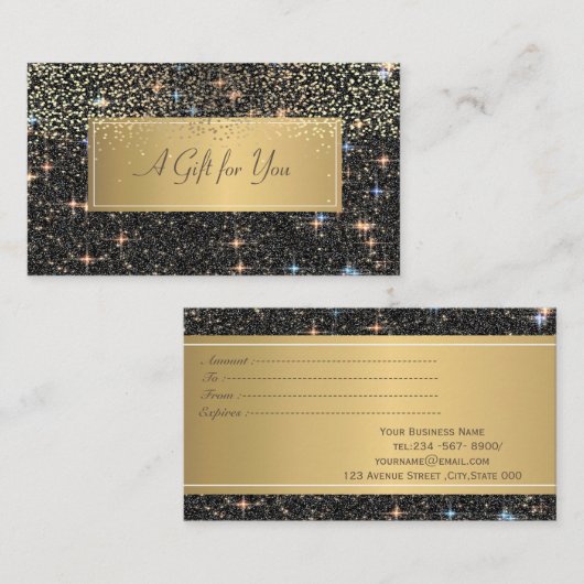 Elegant Modern Luxe Zwart Glitter, Confetti Kortingskaartje (Voorkant / Achterkant)