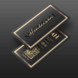 Elegant Modern Luxe Zwart Goud Lijst Monogram Visitekaartje