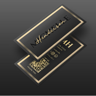 Elegant Modern Luxe Zwart Goud Lijst Monogram Visitekaartje