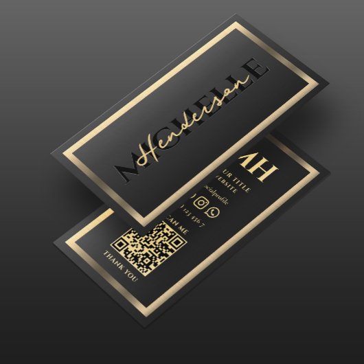 Elegant Modern Luxe Zwart Goud Lijst Monogram Visitekaartje