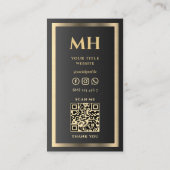 Elegant Modern Luxe Zwart Goud Lijst Monogram Visitekaartje (Achterkant)