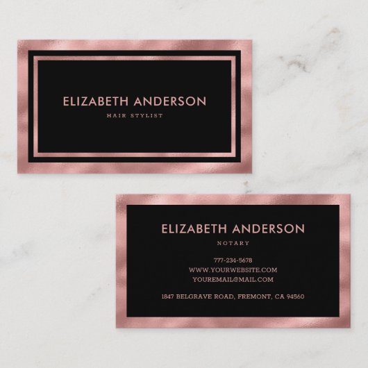 Elegant Modern Luxury Black en Roos Gold Visitekaartje (Voorkant / Achterkant)