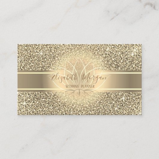 Elegant Modern Luxury Glitter, Gold Stripe, Lotus Visitekaartje (Voorkant)