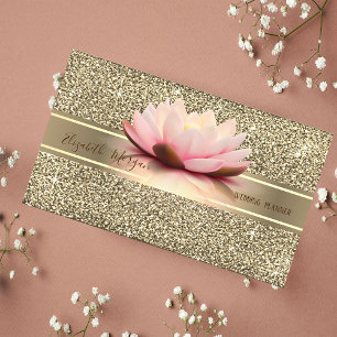 Elegant Modern Luxury Glitter, Gold Stripe, Lotus Visitekaartje