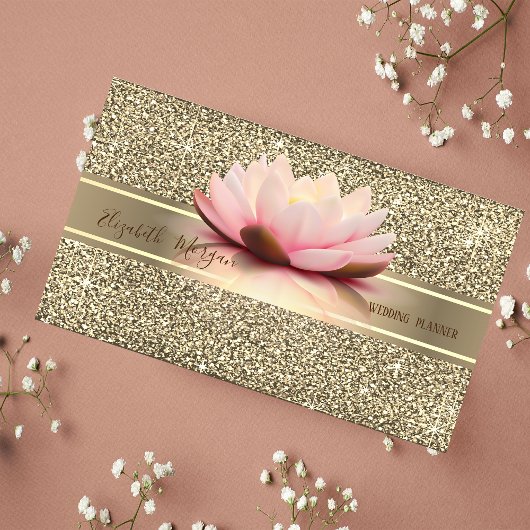 Elegant Modern Luxury Glitter, Gold Stripe, Lotus Visitekaartje