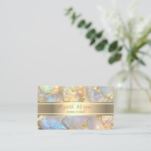 Elegant Modern Luxury Gold Stripe Opal Stone Visitekaartje (Staand voorkant)