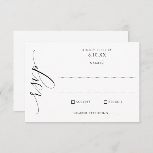 Elegant modern Luxury Script Wedding RSVP Kaartje (Voorkant / Achterkant)