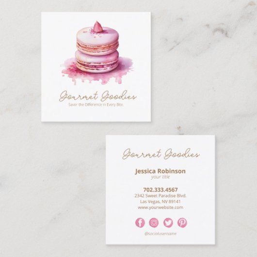 Elegant Modern Macaron Bakery Square Visitekaartje (Voorkant / Achterkant)