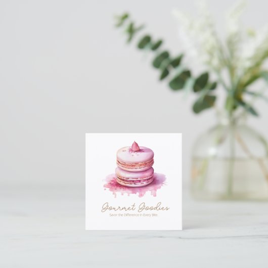 Elegant Modern Macaron Bakery Square Visitekaartje (Staand voorkant)