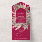 Elegant modern Magenta boho bruiloft All In One Uitnodiging (Binnen)