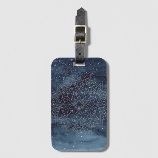 Elegant Modern Mandala Navy Blue Bagagelabel (Voorkant (verticaal))