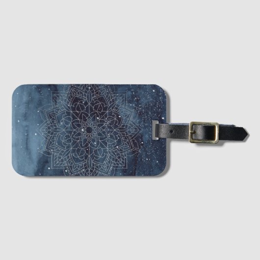 Elegant Modern Mandala Navy Blue Bagagelabel (Voorkant (horizontaal))