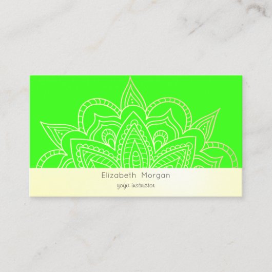 Elegant Modern Mandala Neon Green Visitekaartje (Voorkant)