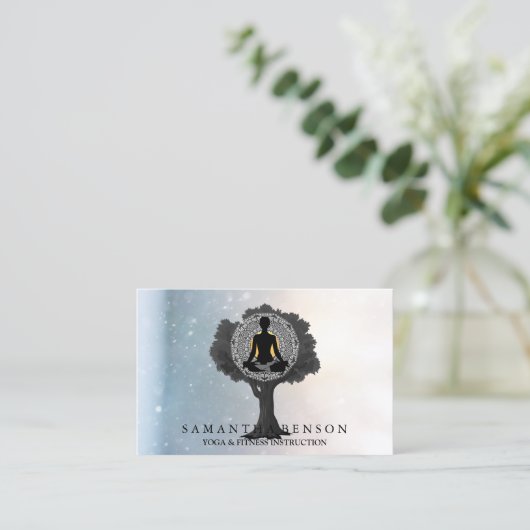 Elegant Modern Mandala Yoga Pose Tree Logo Art Bus Visitekaartje (Staand voorkant)