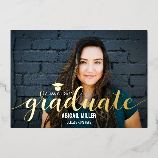 Elegant modern Manuscript Afstuderen Afstuderen Folie Uitnodiging (Voorkant)