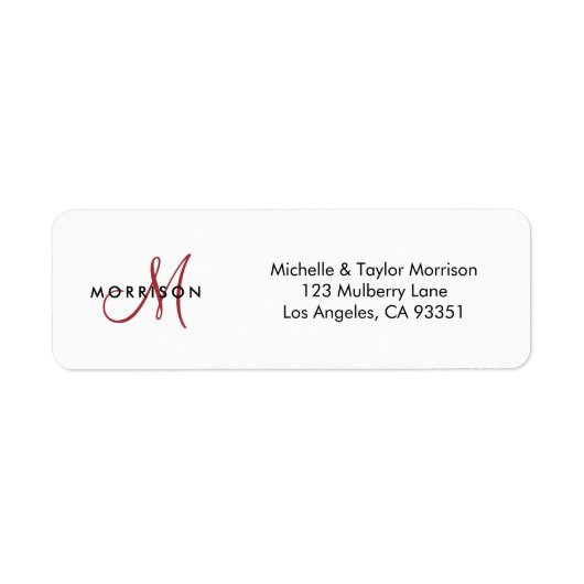 Elegant modern Manuscript Monogram Rood Adres van  Etiket (Voorkant)