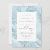Elegant modern marble Blue Silver Wedding Kaart (Voorkant)