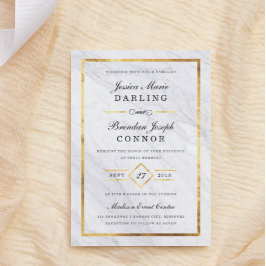 Elegant Modern Marble & Gold Wedding Invitations Kaart