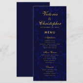 Elegant Modern Marine Blauw Bruiloft Diner Menu (Voorkant / Achterkant)