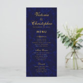Elegant Modern Marine Blauw Bruiloft Diner Menu (Staand voorkant)